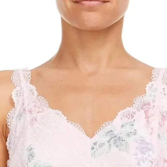 Flora Nikrooz Women's 2-Pack V-Neck Lightweight Soft Lace (Black/Pink, Medium) - Picture 4 of 5